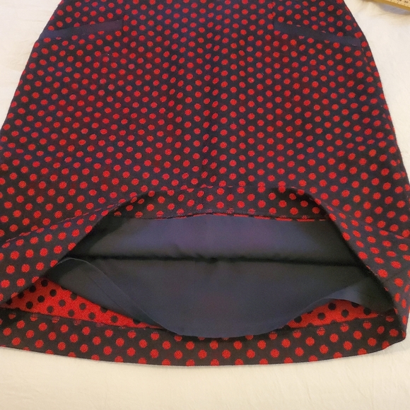 TALBOTS Red & Navy Blue Polka Dot Wool Blend Pencil Career Skirt Women's Size 8 - Picture 7 of 11